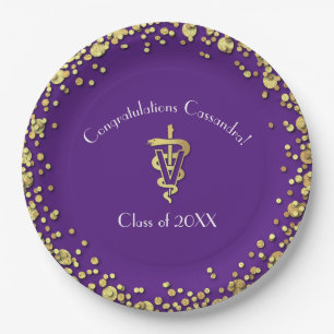 Veterinarian Graduation Purple Gold Paper Plate