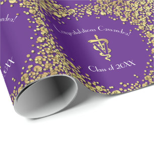 Veterinarian Graduation Purple Gold Wrapping Paper