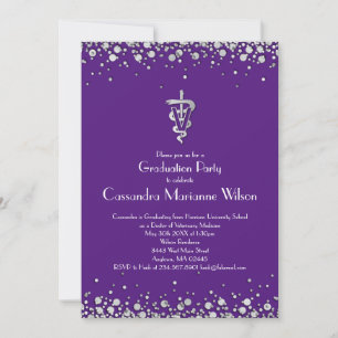 Veterinarian Graduation Purple Silver Invitation
