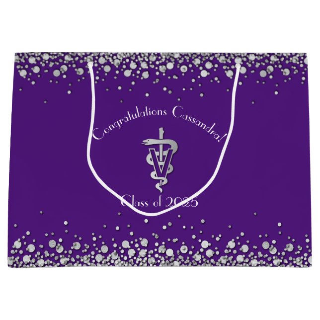 Veterinarian Graduation Purple Silver Large Gift Bag (Front)