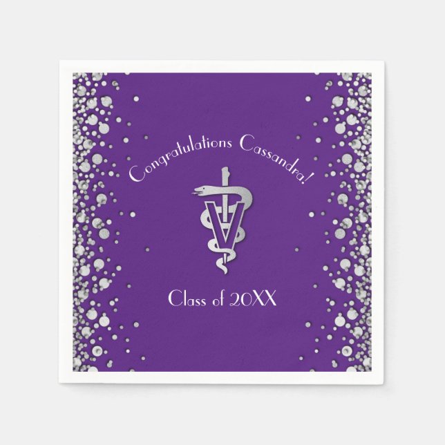 Veterinarian Graduation Purple Silver Napkin (Front)