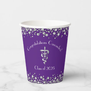 Veterinarian Graduation Purple Silver Paper Cups