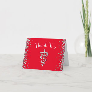 Veterinarian Graduation Red Silver Thank You Card