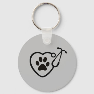 Veterinarian Hear Paw Print Keychain Gift