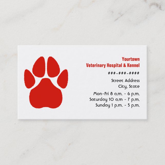 Veterinarian & Kennel Business Card - Red Paw (Front)