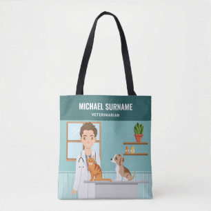 Veterinarian Man Vet Animal Doctor Custom Name Tote Bag