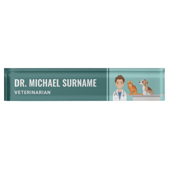 Veterinarian Man Vet Clinic Pet Animal Doctor Blue Nameplate (Front)