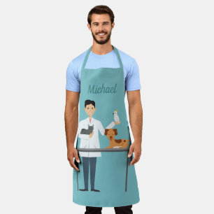 Veterinarian Man With Animals & Custom Name Apron