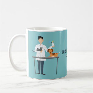 Veterinarian Man With Animals & Custom Text Coffee Mug