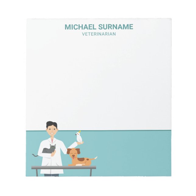Veterinarian Man With Animals & Custom Text Notepad (Front)