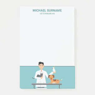Veterinarian Man With Animals & Custom Text Post-it Notes