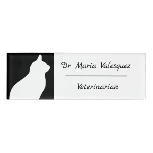 Veterinarian Name Tag Cat Silhouette
