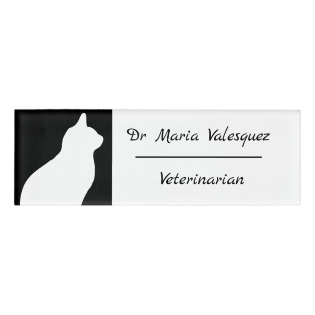 Veterinarian Name Tag Cat Silhouette (Front)