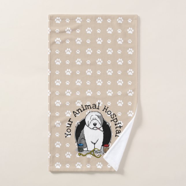 Veterinarian Old English Sheepdog Grey 1 Cute Vet Bath Towel Set (Hand Towel)