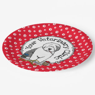 Veterinarian Old English Sheepdog Grey 1 Cute Vet Paper Plate