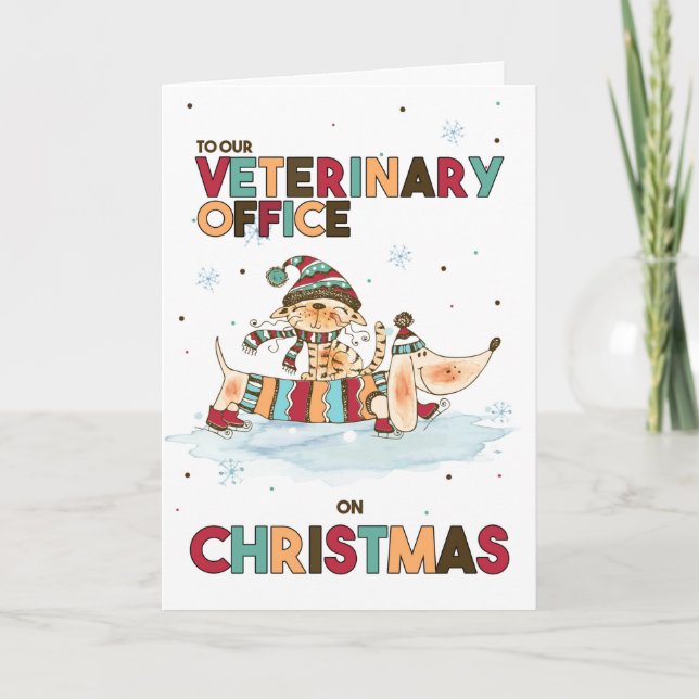 Veterinarian on Christmas Wiener Dog and Cat Holiday Card (Front)