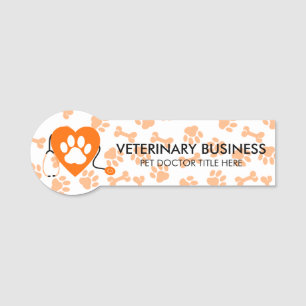 Veterinarian Paw Heart Stethescope Pet Doctor Name Tag