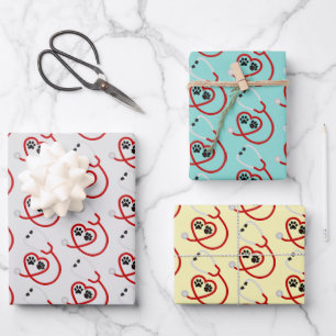 Veterinarian Pawprints & Stethoscope Wrapping Paper Sheet