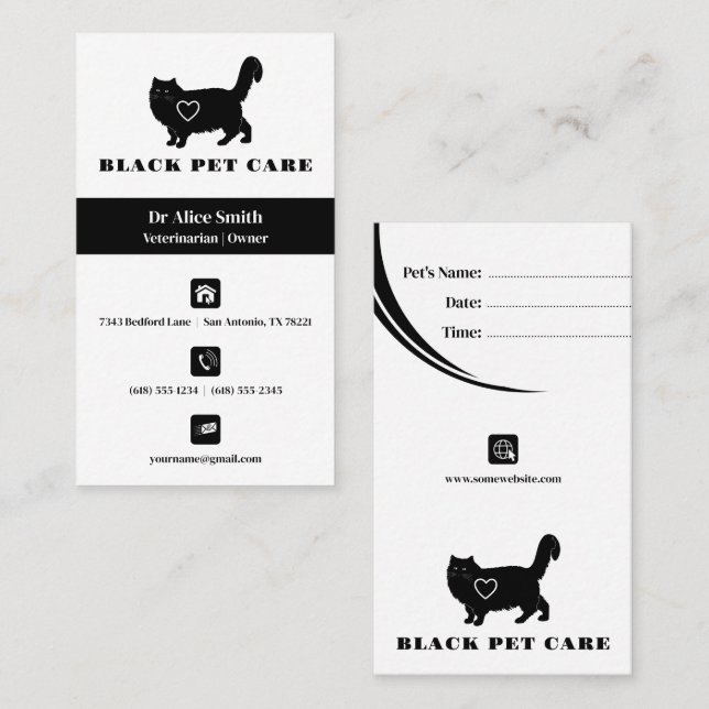 Veterinarian Pet Care | Info Appointment Card (Front/Back)