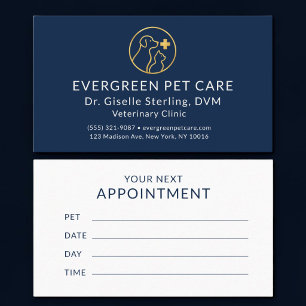 Veterinarian Pet Vet Navy Blue Gold Appointment Business Card