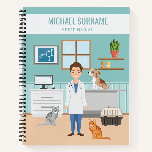 Veterinarian Room Vet Man Pet Doctor Custom Name Notebook (Front)