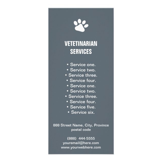 Veterinarian Services paw rack card (Front)