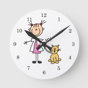 Veterinarian Stick Figure Round Clock