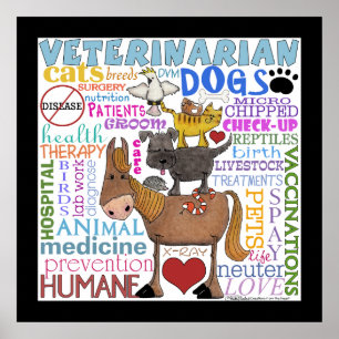 Veterinarian-Subway Art Vet Terms with Border Poster