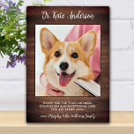 Veterinarian Thank You Custom Pet Dog Photo Rustic Plaque<br><div class="desc">Say 'Thank You' to your wonderful veterinarian with a cute personalised pet photo plaque from the dog! Personalise with the pet's name & favourite photo. This veterinary appreciation gift will be a treasure keepsake. Customise for Vet Assistant, Vet Tech or Veterinary Title. COPYRIGHT © 2020 Judy Burrows, Black Dog Art...</div>