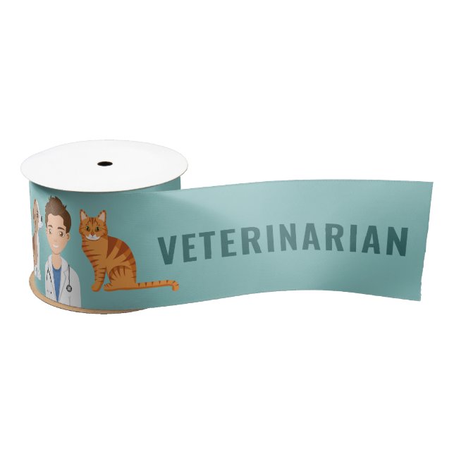 Veterinarian Vet Animal Doctor With Dog And Cat Satin Ribbon (Spool)