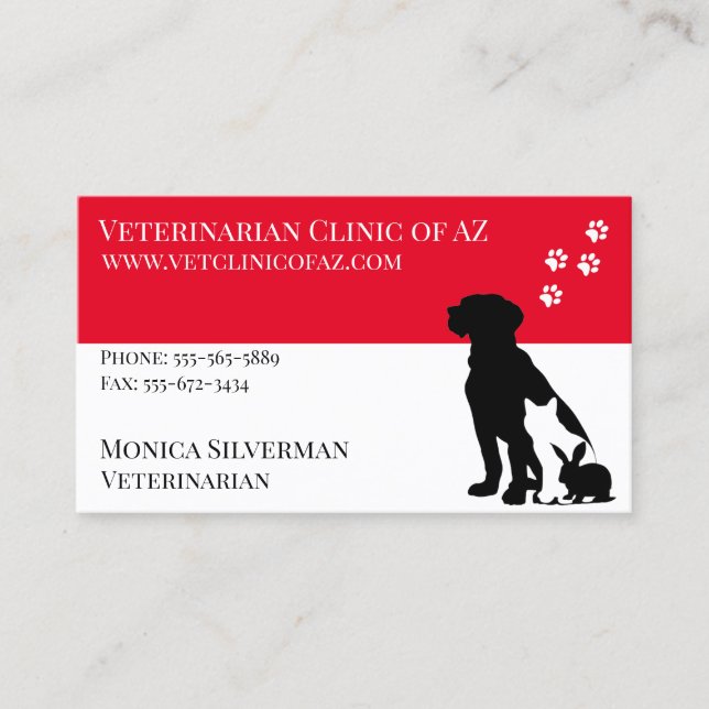 Veterinarian Vet Paw Black Grey Block Pets Business Card (Front)