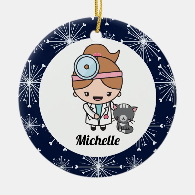 Veterinarian Vet Tech Cute Gift Ceramic Tree Decoration (Front)