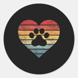 Veterinarian Vet Tech Retro Sunset Paw Print Dog C Classic Round Sticker
