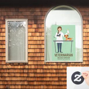 Veterinarian Woman & Animals On Green & Text