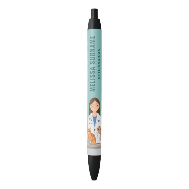 Veterinarian Woman Vet Clinic Pet Animal Doctor Black Ink Pen (Front Vertical)