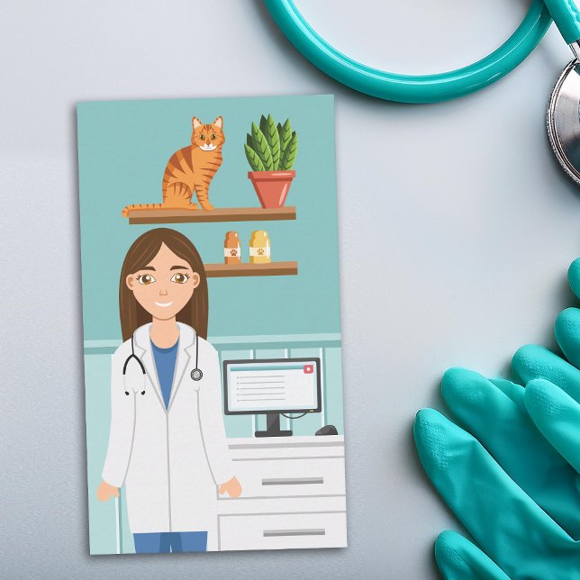 Veterinarian Woman Vet Clinic Pet Animal Doctor Business Card (Front)