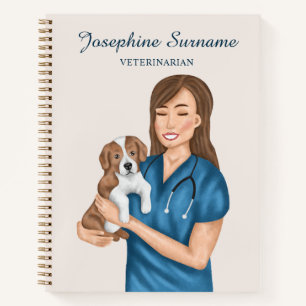 Veterinarian Woman Vet Doctor DVM With Puppy Notebook