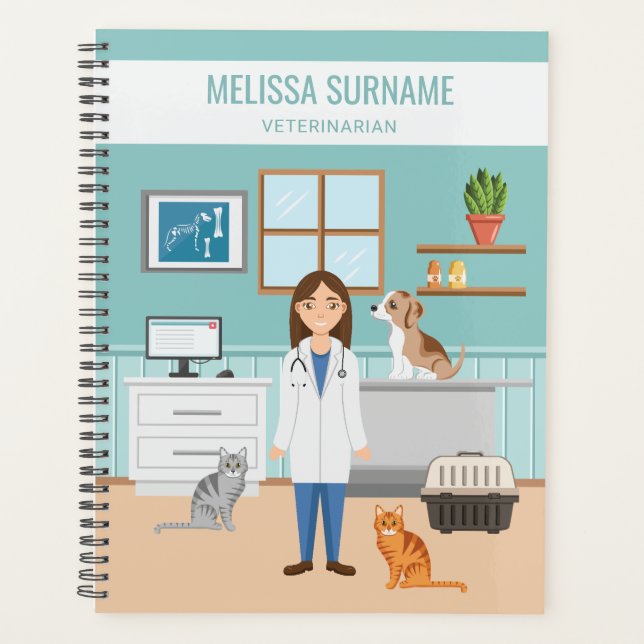 Veterinarian Woman Vet Girl Animal Doctor Blue Planner (Front)