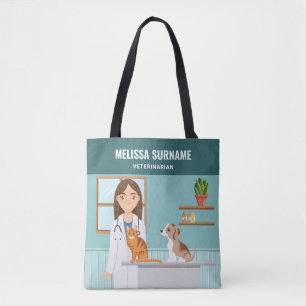 Veterinarian Woman Vet Pet Doctor With Cat And Dog Tote Bag