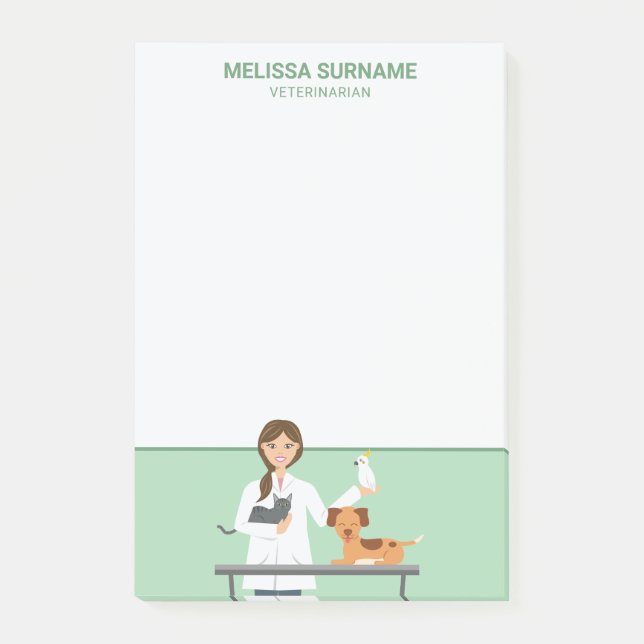 Veterinarian Woman With Cute Animals & Your Text Post-it Notes (Front)