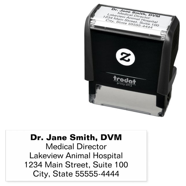Veterinarian's Name Title Business Return Address Self-inking Stamp (In Situ)