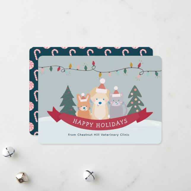 Veterinary Animal Clinic Pet Business Christmas Holiday Card (Front/Back In Situ)