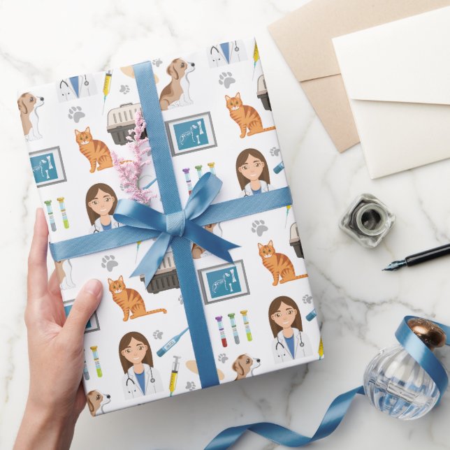 Veterinary Animal Doctor Medical Vet DVM Pattern Wrapping Paper (Gifting)