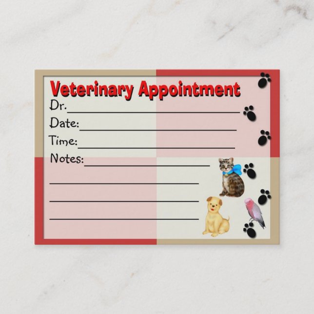 Veterinary Appointment reminder Card (Front)