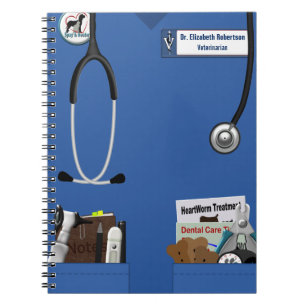 Veterinary Blue Scrubs & Pockets Design Spiral Notebook