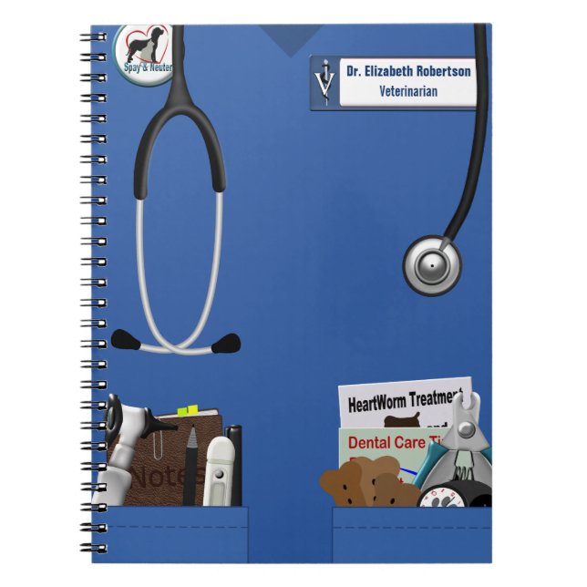 Veterinary Blue Scrubs & Pockets Design Spiral Notebook (Front)