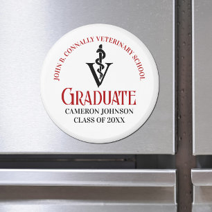 Veterinary Caduceus Custom Red Black Graduation Magnet