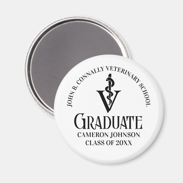 Veterinary Caduceus Customised Black Graduation Magnet (Front/Back)