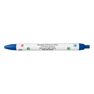 Veterinary Clinic Colourful Animal Paw Prints Black Ink Pen