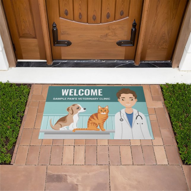 Veterinary Clinic Cute Dog And Cat Welcome Doormat (Outdoor)
